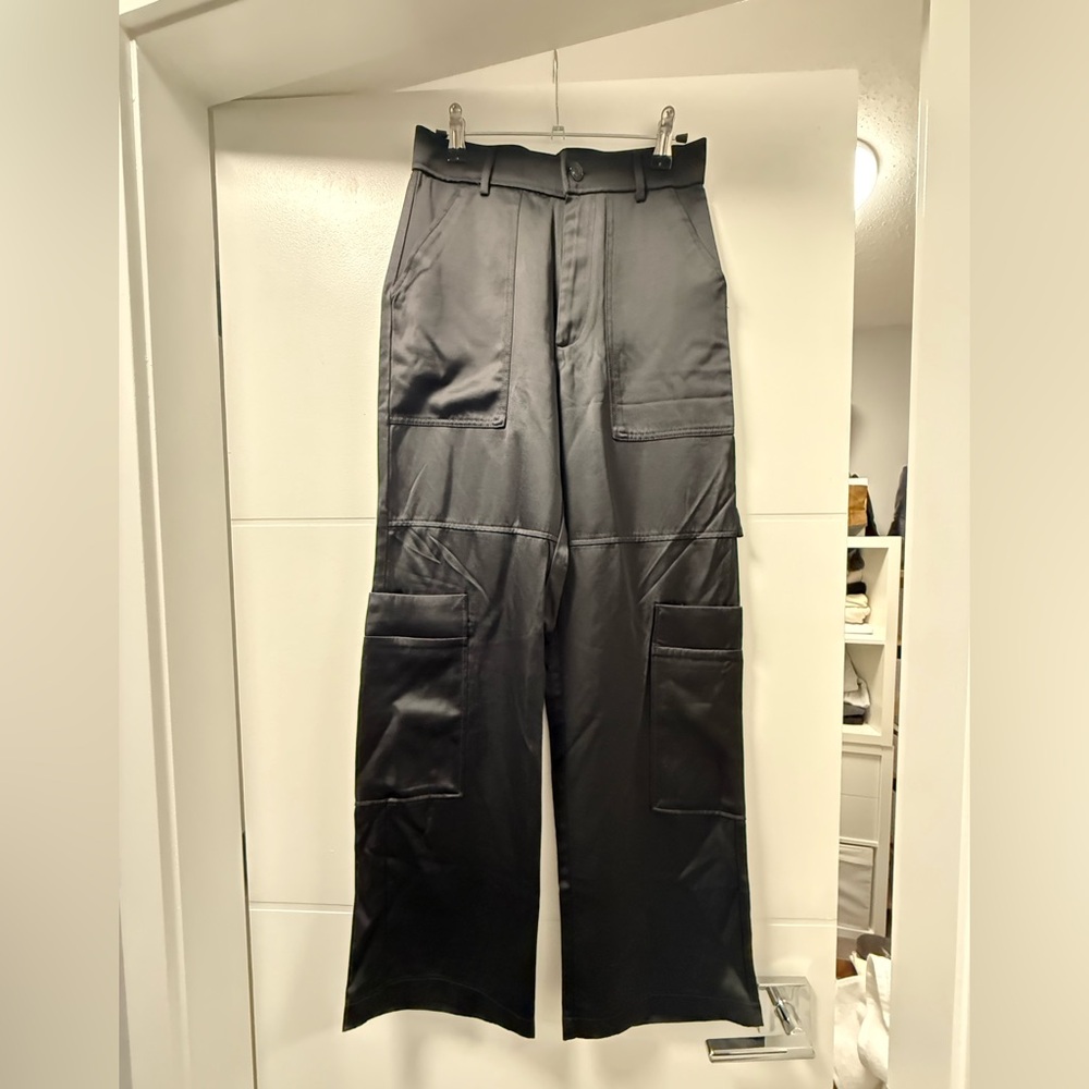 Zara - Satin Black Cargo Pants